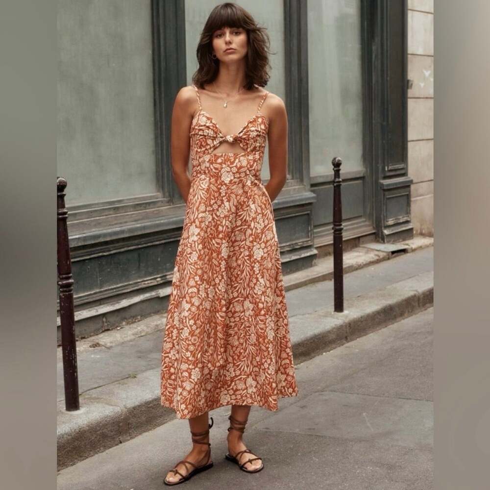 Pixie Market Custom Adobe Floral Cotton Knot Midi Dress WOMENS SMALL